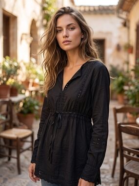 NWT Olly & Co Boho Eyelet Lace Peasant Tunic Blouse Whimsigoth Cottagecore Top